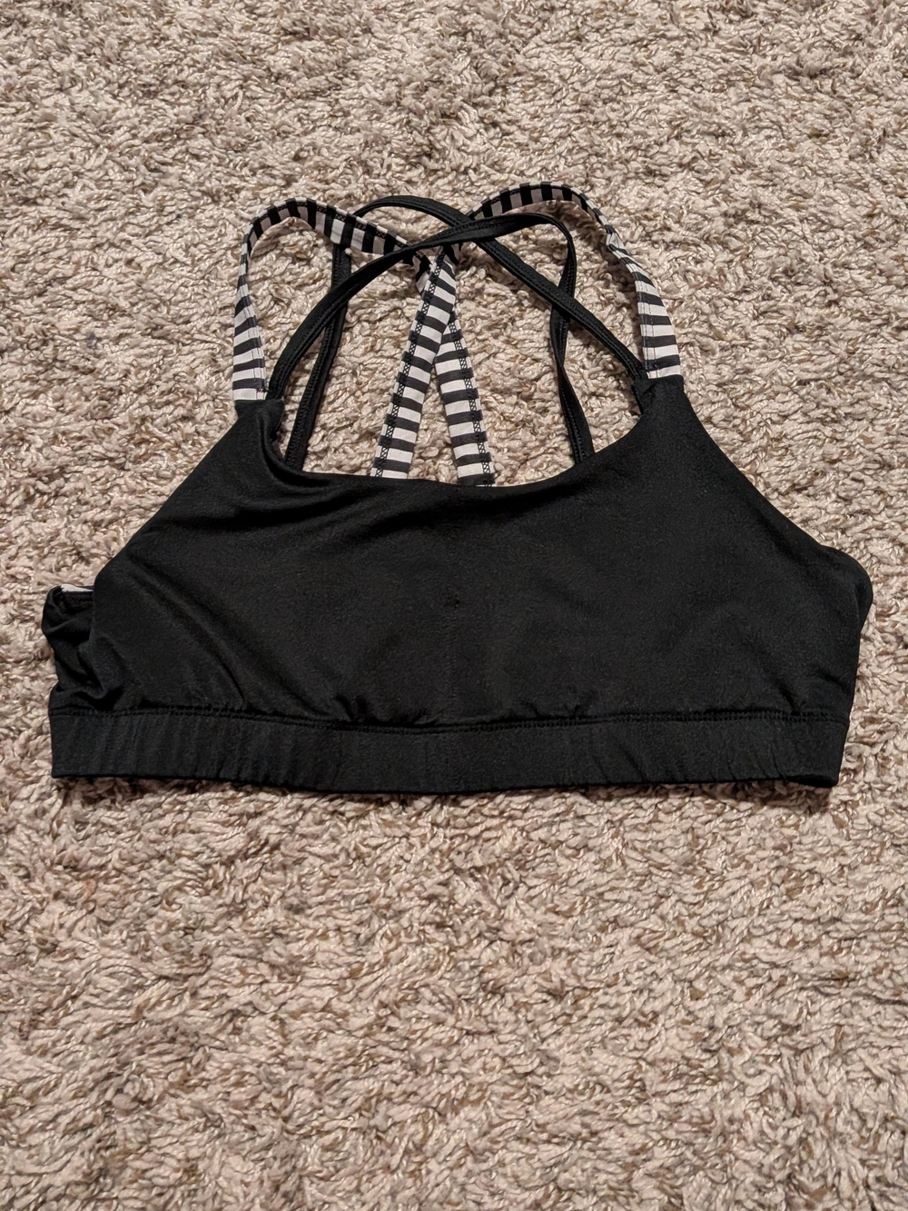 Black Strappy Sports Bralette with Striped Straps